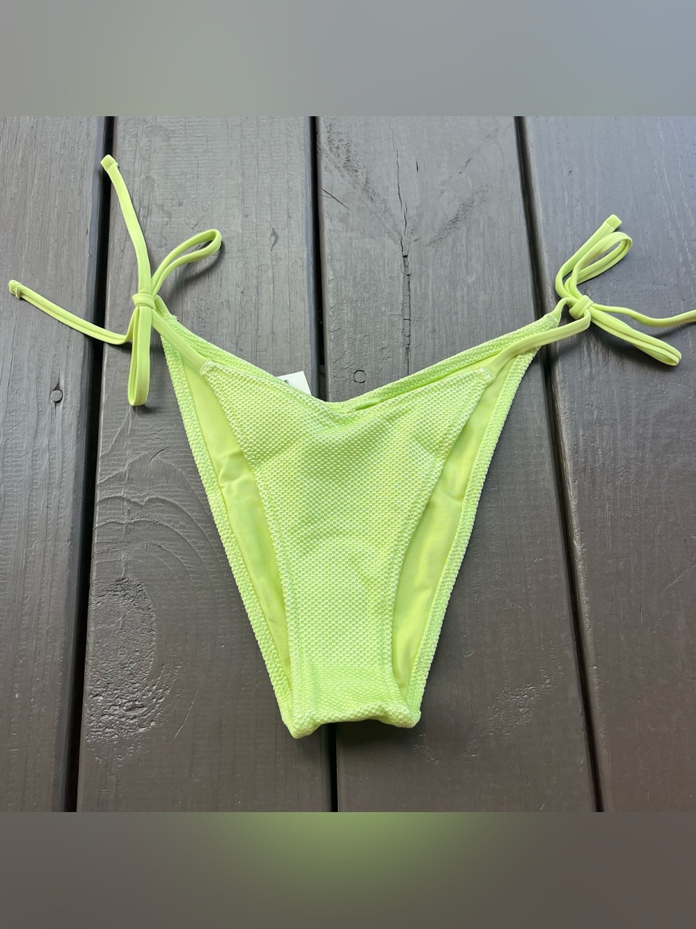 Aerie V Cut Cheekiest Neon Green Side Tie Bikini Bottom XS Textured Coastal